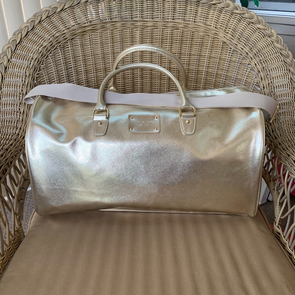 NWOT Michael Kors Gold Weekender Duffle Bag